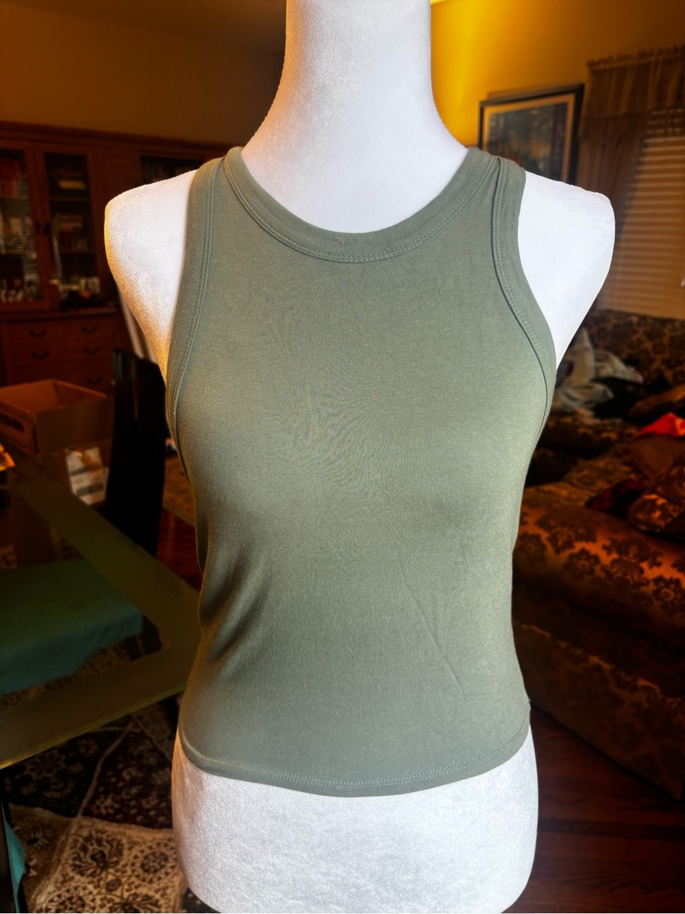 Charlotte Russe Olive Green Ribbed Crop Tank